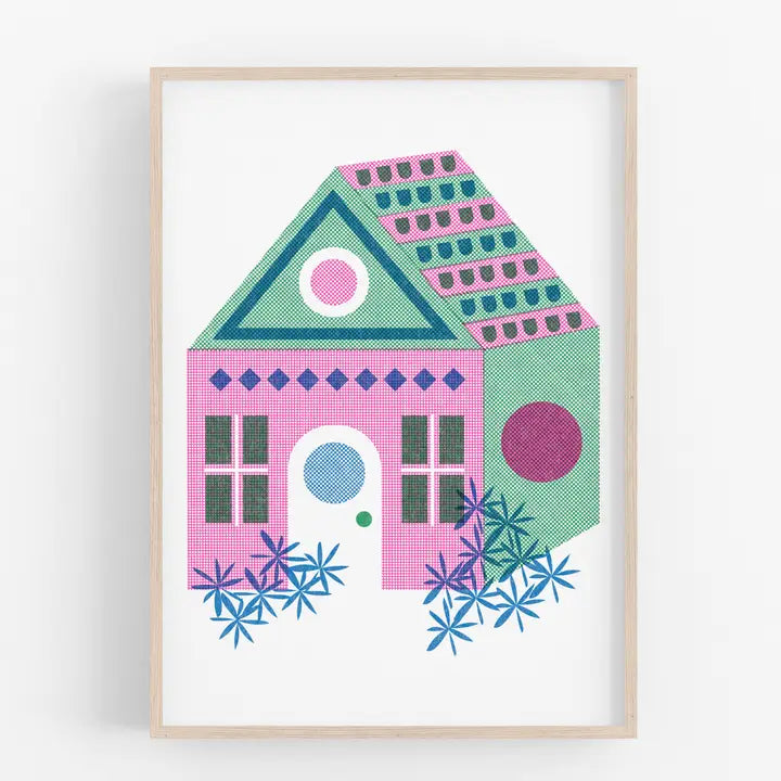 Geometric House - Modern Risograph Print