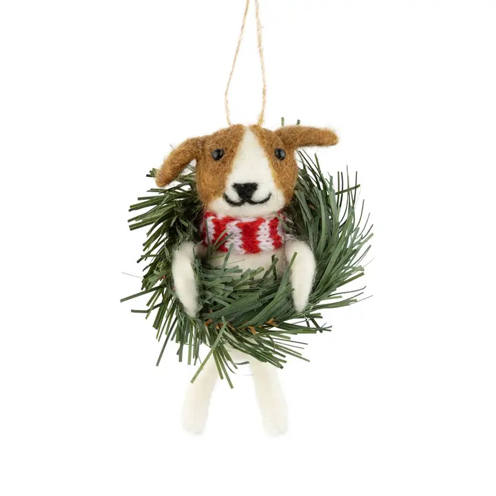 Felt Puppy in Wreath Ornament