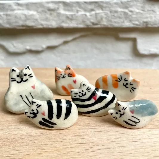 Tiny Hand-Sculpted Ceramic Cats
