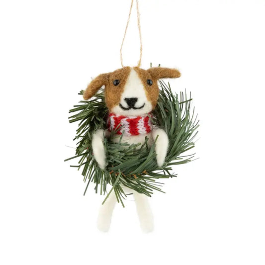 Felt Puppy in Wreath Ornament